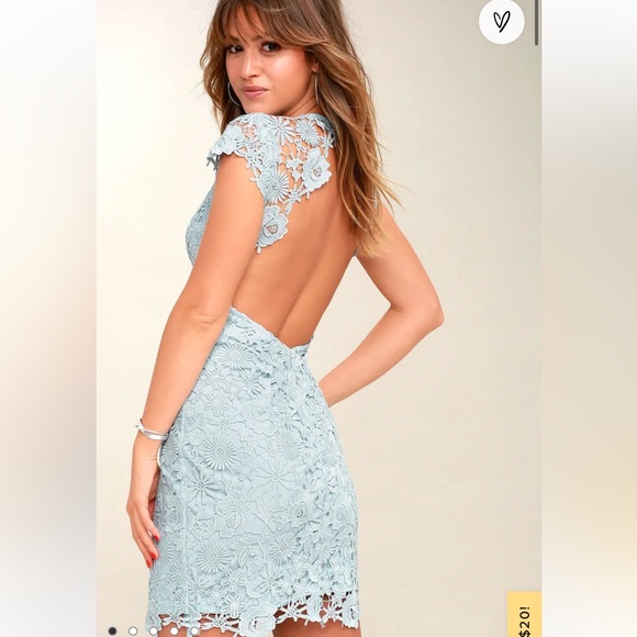 𝅺LULUS Romance Language light blue Backless Lace Dress NWT - Picture 5 of 12